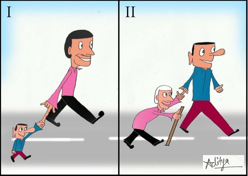 Cartoon: Father and Child (medium) by artakp tagged aditya,kumar,pathak