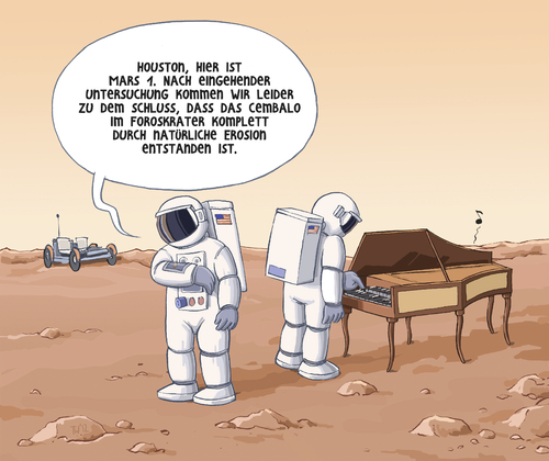 Cartoon: Marsmusik (medium) by Tobias Wieland tagged mars,nasa,raumfahrt,curiosity,sonde,weltraum,all,sonnensystem,astronaut,houston,planet,cembalo,musik,leben,aliens,klavier,spinett,esa,mars,raumfahrt,curiosity,sonde,weltraum,sonnensystem,astronaut,houston,planet,nasa,wissenschaft