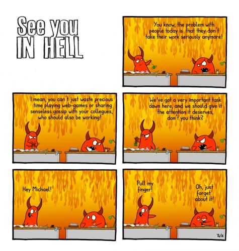 Cartoon: See you in hell (medium) by Tobias Wieland tagged see,you,in,hell,hölle,teufel,devil,religion,fun,funny,humor,humour,