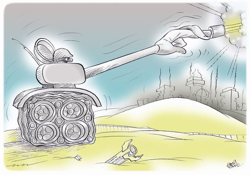 Cartoon: Poor opinion of modern war. (medium) by kamil yavuz tagged war,soldier,peace