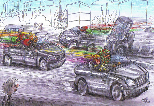 Cartoon: women and  cars (medium) by kamil yavuz tagged women,car,road