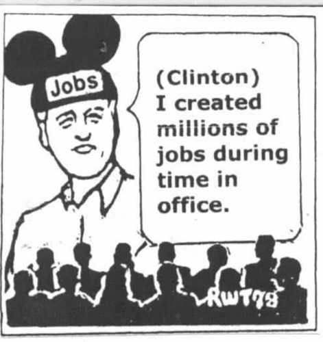 Cartoon: Millions lose job in Clinton era (medium) by ray-tapajna tagged mickey,mouse,jobs,clinton,free,trade,failures,silent,depression