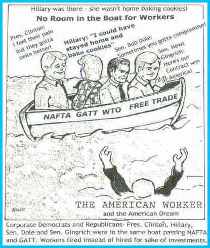 Cartoon: No Room in the Boat for workers (medium) by ray-tapajna tagged clinton,hillary,dole,gingrich,free,trade,globalization,nafta,gatt,wto,globalism