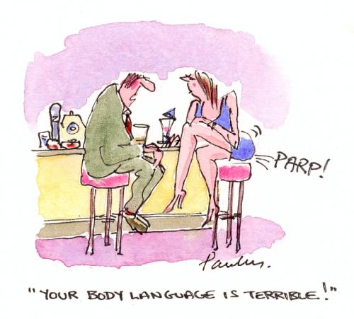 Cartoon: Body Language (medium) by Paulus tagged fart,woman,man,bar,