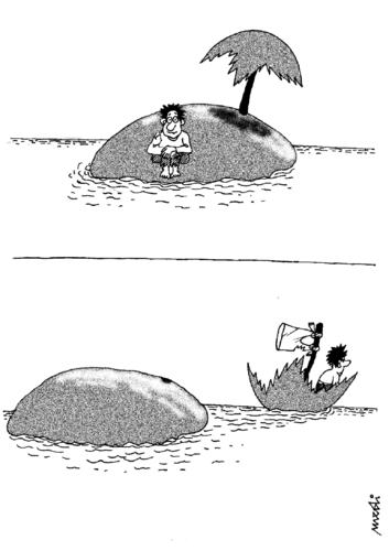 Cartoon: salvation by means of circumstan (medium) by Medi Belortaja tagged crusoe,robinson,island,boat,palm,salvation,humor