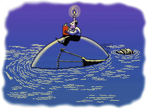 Cartoon: reading by candle (medium) by Medi Belortaja tagged candle,bulb,reading,island,book