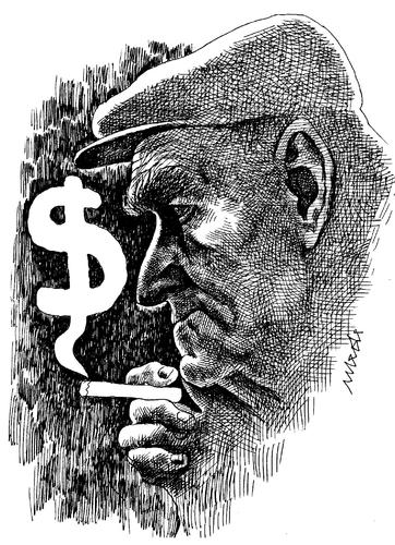 Cartoon: thinking of households (medium) by Medi Belortaja tagged thinker,usd,smoke,thinking,of,households