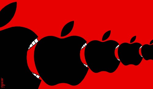 Cartoon: apples hunger (medium) by Medi Belortaja tagged eat,hungry,hunger,apples,ipad,mac,apple,eating,capitalism