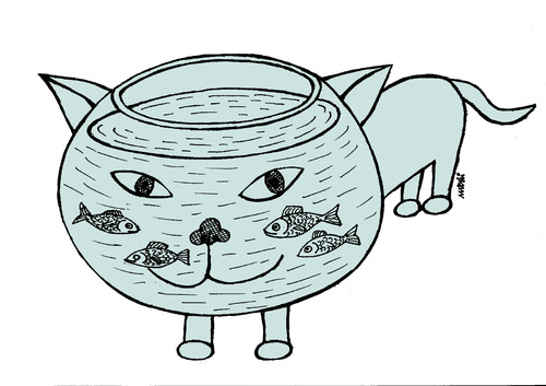 Cartoon: cat (medium) by Medi Belortaja tagged aquarium,fish,cat