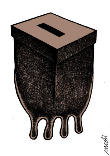 Cartoon: ballot breast box (medium) by Medi Belortaja tagged ballot,box,elections,breast,manipulation,mp,milk,politics,politicians
