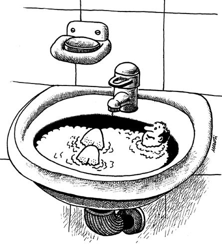 Cartoon: bath in sink (medium) by Medi Belortaja tagged humor,water,washing,man,sink,bath