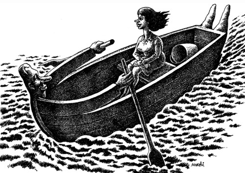 Cartoon: boat man (medium) by Medi Belortaja tagged woman,man,boat,husband,wife,love,loved