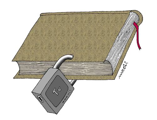 Cartoon: book and tv (medium) by Medi Belortaja tagged padlocks,tv,book