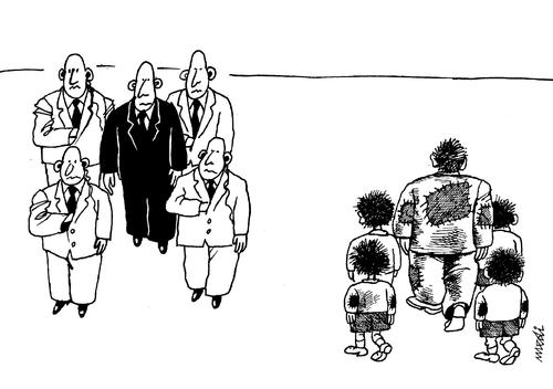 Cartoon: boss and poor man (medium) by Medi Belortaja tagged poverty,kids,bodyguards,man,poor,boss