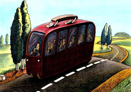 Cartoon: bus of migrants (medium) by Medi Belortaja tagged poverty,immigration,emmigrants,bus