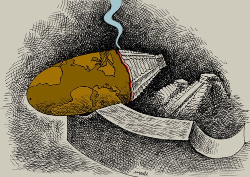 Cartoon: cigarette 2012 (medium) by Medi Belortaja tagged cigarette,2012,earth,apocalypse,maya,calendar