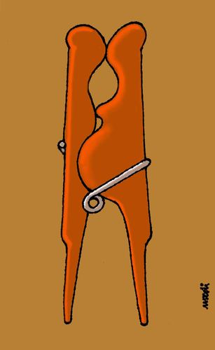 Cartoon: clothes pin (medium) by Medi Belortaja tagged day,valentines,lovers,love,kiss,baby,pregmancy,pin,clothes