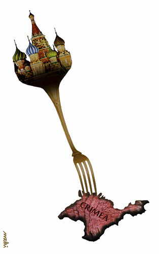 Cartoon: crimea steak (medium) by Medi Belortaja tagged kremlin,fork,putin,ukraine,russia,steak,crimea