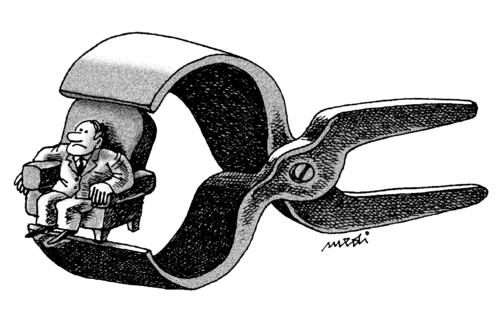 Cartoon: shaking crisis (medium) by Medi Belortaja tagged chair,pincers,power,financial,crisis