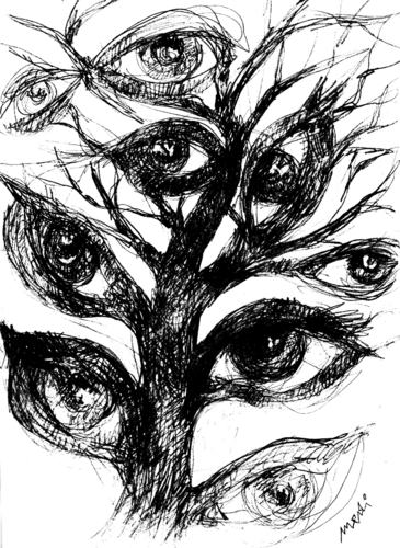 Cartoon: curiosity (medium) by Medi Belortaja tagged eyes,curiosity,tree,espial