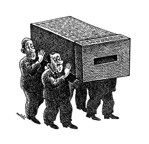 Cartoon: death of elections (medium) by Medi Belortaja tagged box,ballot,coffin,vote,manipulations,elections