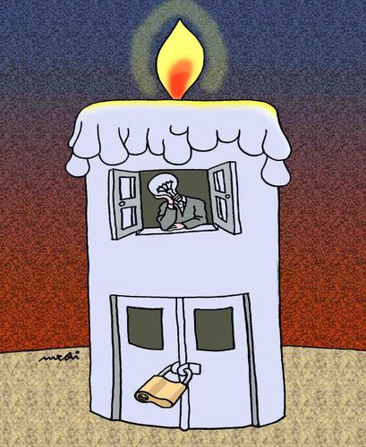 Cartoon: candle and lamps (medium) by Medi Belortaja tagged light,prison,house,home,bulb,candle