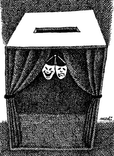 Cartoon: elections (medium) by Medi Belortaja tagged elections,ballot,box,vote,theatre,manipulations