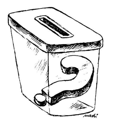 Cartoon: electoral enigma (medium) by Medi Belortaja tagged enigma,electoral,vote,ballot,box,mark,question