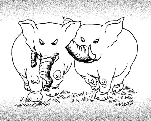 Cartoon: Elephants love (medium) by Medi Belortaja tagged humor,lovers,snout,love,elephants,valentines,day