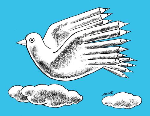 Cartoon: freedom spech (medium) by Medi Belortaja tagged spech,freedom,dove,colombo,pigeon,pencil,pencils
