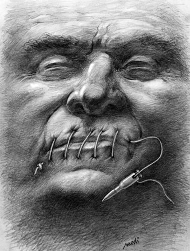 Cartoon: Freedom Speech (medium) by Medi Belortaja tagged speech,freedom,bullet,kill,man,mouth,dead,death,dictatorship