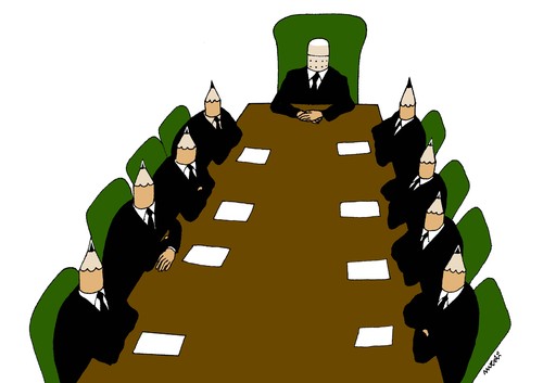 Cartoon: Head (medium) by Medi Belortaja tagged humor,negotiations,hierarchy,meeting,dictat,leader,chief,eraser,pencil,head