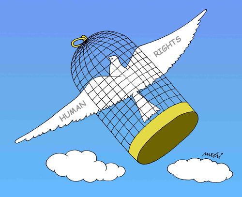 Cartoon: Human Rights (medium) by Medi Belortaja tagged dictatorship,democracy,freedom,flying,dove,pigeon,colombo,bird,cage,rights,human