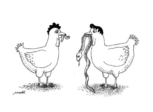 Cartoon: competition (medium) by Medi Belortaja tagged competition,chicken,snake,worm,humor