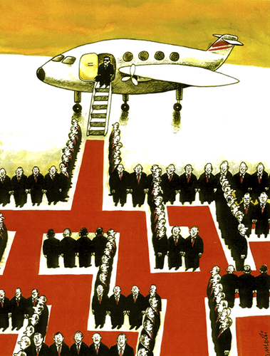 Cartoon: labyrinth of protocol (medium) by Medi Belortaja tagged chief,protocol,labyrinth,leader,plane,vip