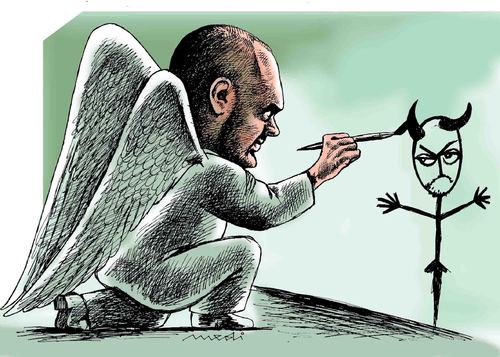 Cartoon: painting a devil (medium) by Medi Belortaja tagged angel,devil,painting