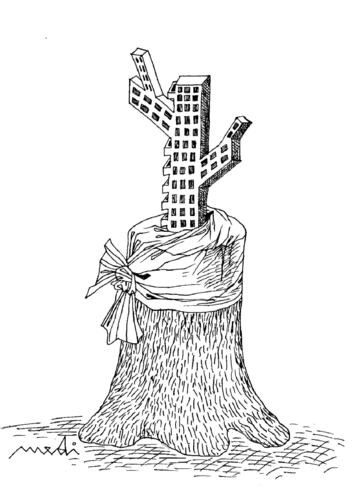 Cartoon: modern cross (medium) by Medi Belortaja tagged flat,buildings,tree,cut,forest,environment,cross