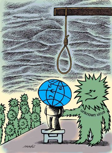 Cartoon: new hangman (medium) by Medi Belortaja tagged globe,world,illness,deseases,earth,virus,hangman,new,hanging