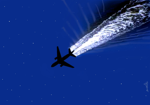 Cartoon: night sky (medium) by Medi Belortaja tagged night,sky,plane,flying,swim