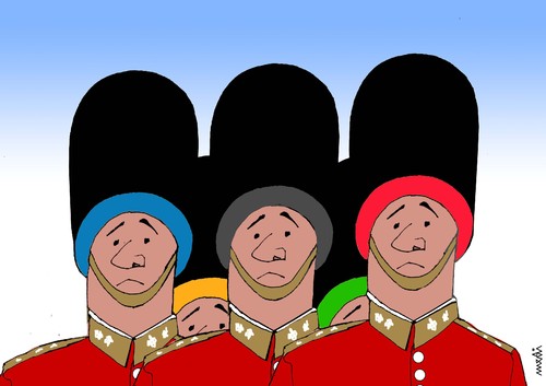 Cartoon: olympic soldiers (medium) by Medi Belortaja tagged soldiers,royal,2012,london,games,olympic,hats,circleshomor