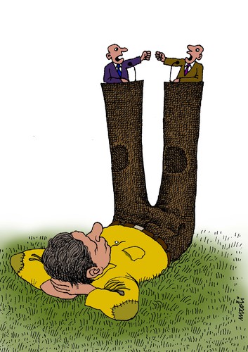Cartoon: political legs (medium) by Medi Belortaja tagged democracy,politicins,speech,poverty,poor,campaign,elections,legs,political