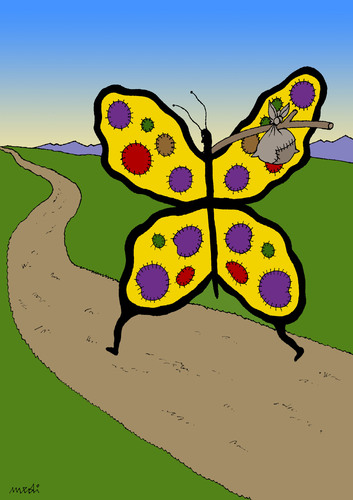 Cartoon: poor butterfly (medium) by Medi Belortaja tagged emigrant,immigration,migrant,butterfly,poverty,poor