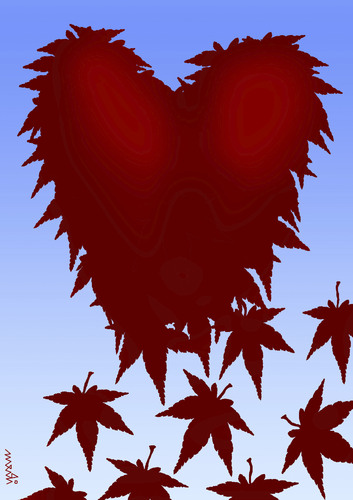 Cartoon: red leaves (medium) by Medi Belortaja tagged love,autumn,heart,leaf,leaves,red