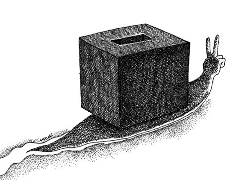 Cartoon: snail of victory (medium) by Medi Belortaja tagged box,ballot,snail,elections,victory
