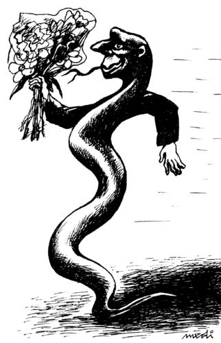 Cartoon: snakeman with a bunch of flowers (medium) by Medi Belortaja tagged hypocrisia,flowers,bunch,man,snake