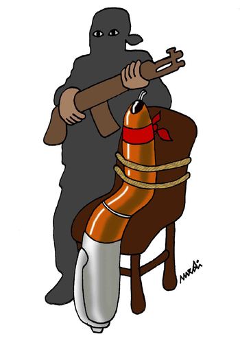 Cartoon: mortgage fountain pen (medium) by Medi Belortaja tagged terrorism,terror,pen,fountain,mortgage,freedom,speech