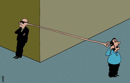 Cartoon: spied (medium) by Medi Belortaja tagged calling,call,speaking,speak,hearing,scandal,usa,ear,mobile,tapping,peek,spied,man,people