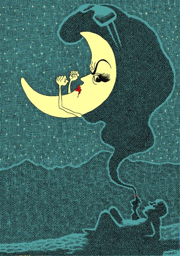 Cartoon: the moon angry with smoker (medium) by Medi Belortaja tagged cigarette,smokers,smoking,woman,angry,moon