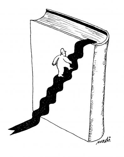 Cartoon: book (medium) by Medi Belortaja tagged reader,ladder,education,books,literature