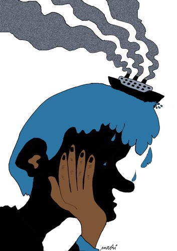 Cartoon: thinkership (medium) by Medi Belortaja tagged catastrophe,hair,waves,ship,think,thinking,thought,thinker